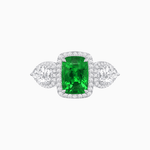 Load image into Gallery viewer, Vintage Inspired Cushion Cut Three-Stone Halo Ring with Pear-Shaped Side Stones - Shahin Jewelry