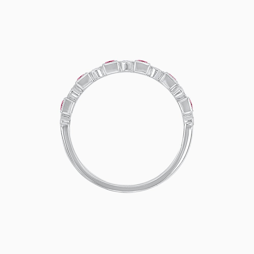 Vintage Inspired Diamond and Spinel Stackable Half Band - 14k Wight Gold - Shahin Jewelry