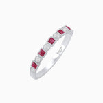 Load image into Gallery viewer, Vintage Inspired Diamond and Spinel Stackable Half Band - 14k Wight Gold - Shahin Jewelry