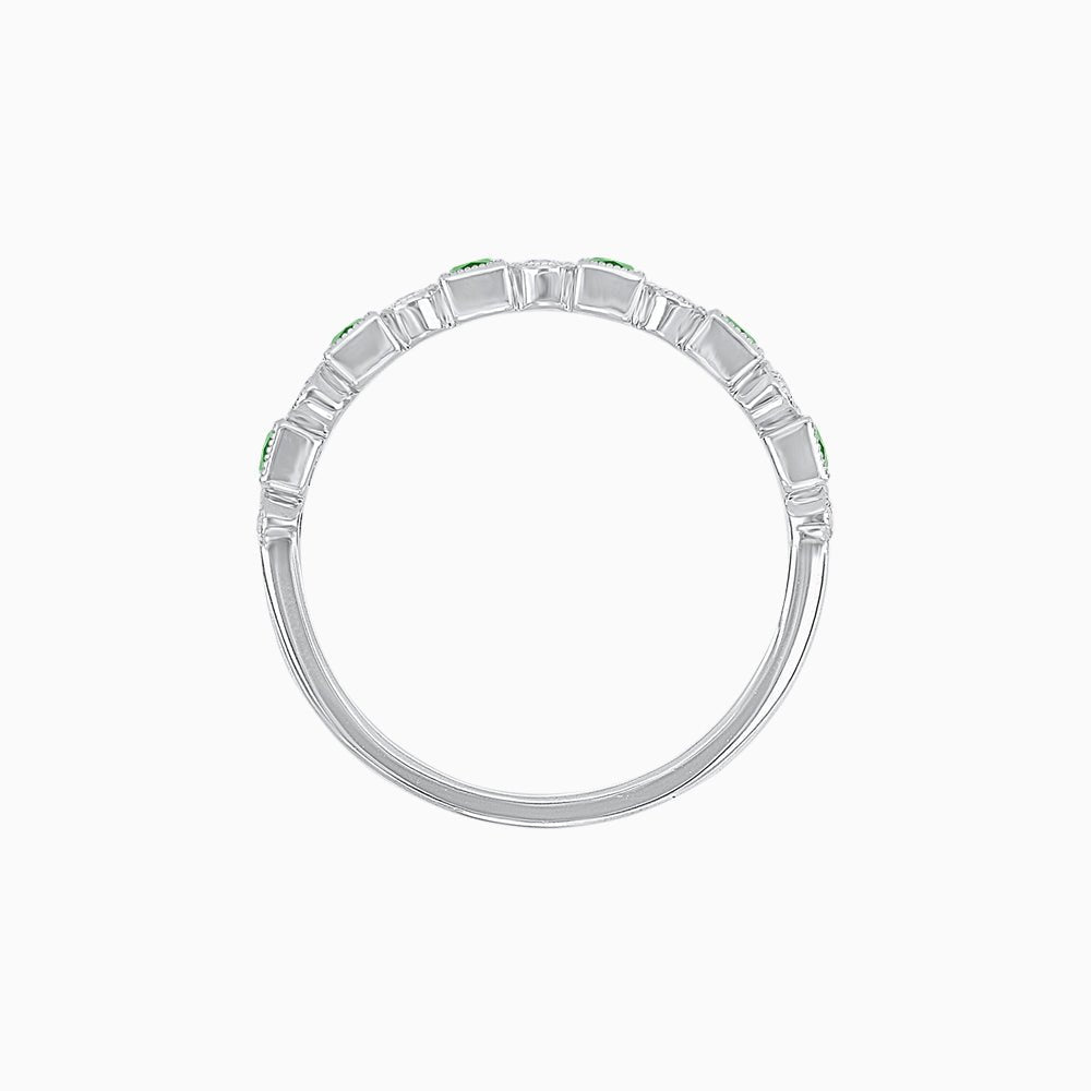 Vintage Inspired Diamond and Spinel Stackable Half Band - 14k Wight Gold - Shahin Jewelry