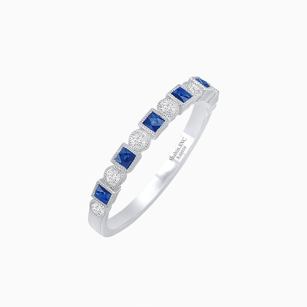 Vintage Inspired Diamond and Spinel Stackable Half Band - 18k Wight Gold - Shahin Jewelry