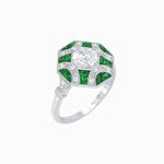 Load image into Gallery viewer, Vintage Inspired Diamond & Half Moon Sapphire Halo Ring - Shahin Jewelry