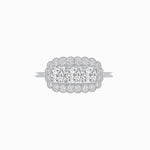 Load image into Gallery viewer, Vintage Inspired East-West Three-Stone Mosaic Halo Ring - Shahin Jewelry