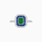 Load image into Gallery viewer, Vintage - Inspired Emerald Cut Double Halo Engagement Ring with Gemstone (Mounting) - Shahin Jewelry