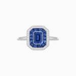 Load image into Gallery viewer, Vintage - Inspired Emerald Cut Double Halo Engagement Ring with Gemstone (Mounting) - Shahin Jewelry