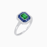 Load image into Gallery viewer, Vintage - Inspired Emerald Cut Double Halo Engagement Ring with Gemstone (Mounting) - Shahin Jewelry