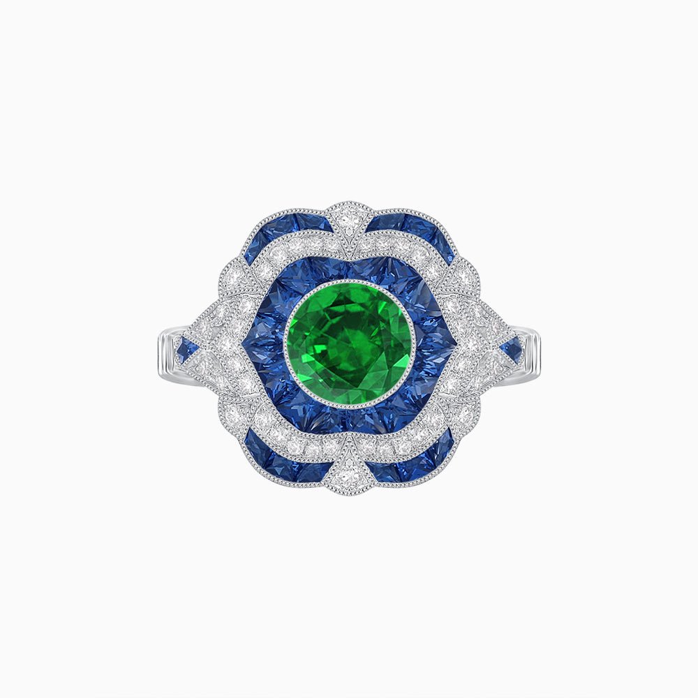 Vintage Inspired Engagement Ring with Gemstone - Shahin Jewelry
