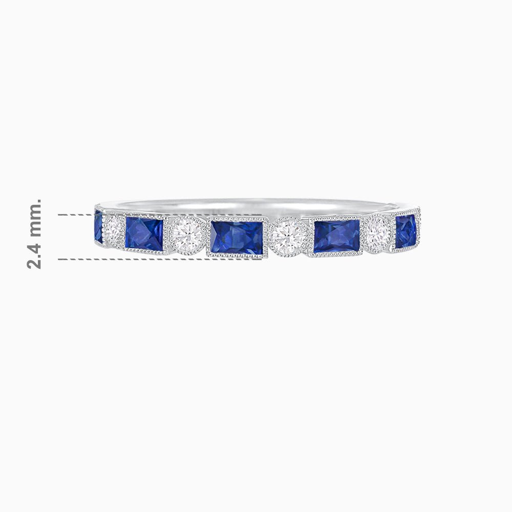 Vintage Inspired Gemstone and Diamond Brilliance Eternity Band in 14k Withe Gold - Shahin Jewelry
