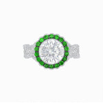 Load image into Gallery viewer, Vintage Inspired Halo Diamond Engagement Ring with Floral Shank - Shahin Jewelry