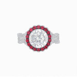 Load image into Gallery viewer, Vintage Inspired Halo Diamond Engagement Ring with Floral Shank - Shahin Jewelry