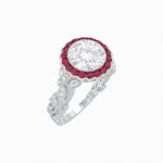 Load image into Gallery viewer, Vintage Inspired Halo Diamond Engagement Ring with Floral Shank - Shahin Jewelry