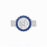 Load image into Gallery viewer, Vintage Inspired Halo Diamond Engagement Ring with Floral Shank - Shahin Jewelry