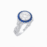 Load image into Gallery viewer, Vintage Inspired Halo Diamond Engagement Ring with Floral Shank - Shahin Jewelry