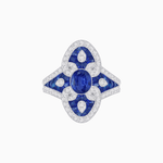 Load image into Gallery viewer, Vintage - Inspired Oval Center Mounting Ring with Intricate Gemstone Inlay - Shahin Jewelry
