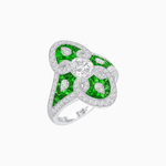 Load image into Gallery viewer, Vintage - Inspired Oval Center Mounting Ring with Intricate Gemstone Inlay - Shahin Jewelry