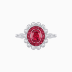 Load image into Gallery viewer, Vintage Inspired Oval French-Cut Double Halo Floral Ring - Shahin Jewelry