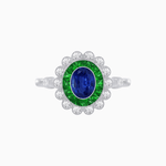 Load image into Gallery viewer, Vintage Inspired Oval French-Cut Double Halo Floral Ring - Shahin Jewelry