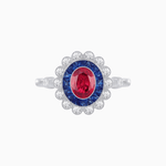Load image into Gallery viewer, Vintage Inspired Oval French-Cut Double Halo Floral Ring - Shahin Jewelry