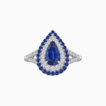 Load image into Gallery viewer, Vintage Inspired Pear Cut Double Halo Gemstone & Diamond Ring - Shahin Jewelry