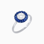 Load image into Gallery viewer, Vintage Inspired Round Cut Ring with Sunburst French - Cut Gemstone Halo - Shahin Jewelry