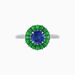 Load image into Gallery viewer, Vintage Inspired Round Cut Ring with Sunburst French - Cut Gemstone Halo - Shahin Jewelry