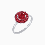 Load image into Gallery viewer, Vintage Inspired Round Cut Ring with Sunburst French - Cut Gemstone Halo - Shahin Jewelry