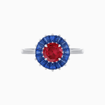 Load image into Gallery viewer, Vintage Inspired Round Cut Ring with Sunburst French - Cut Gemstone Halo - Shahin Jewelry