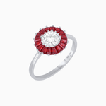 Load image into Gallery viewer, Vintage Inspired Round Cut Ring with Sunburst French - Cut Gemstone Halo - Shahin Jewelry
