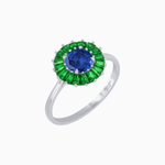 Load image into Gallery viewer, Vintage Inspired Round Cut Ring with Sunburst French - Cut Gemstone Halo - Shahin Jewelry