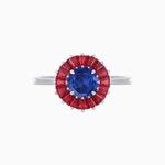 Load image into Gallery viewer, Vintage Inspired Round Cut Ring with Sunburst French - Cut Gemstone Halo - Shahin Jewelry