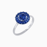 Load image into Gallery viewer, Vintage Inspired Round Cut Ring with Sunburst French - Cut Gemstone Halo - Shahin Jewelry