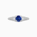 Load image into Gallery viewer, Vintage-Inspired Round Cut Ring with Tapered Diamond Accents and Hand-Engraved Details - Shahin Jewelry