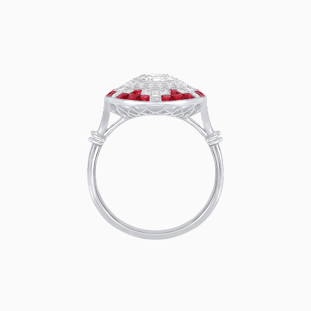 Vintage Inspired Round Diamond and Gemstone Ring - Shahin Jewelry