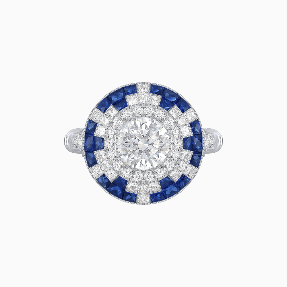 Vintage Inspired Round Diamond and Gemstone Ring - Shahin Jewelry