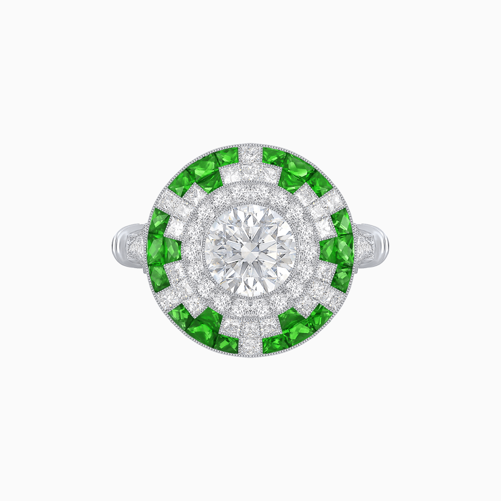 Vintage Inspired Round Diamond and Gemstone Ring - Shahin Jewelry