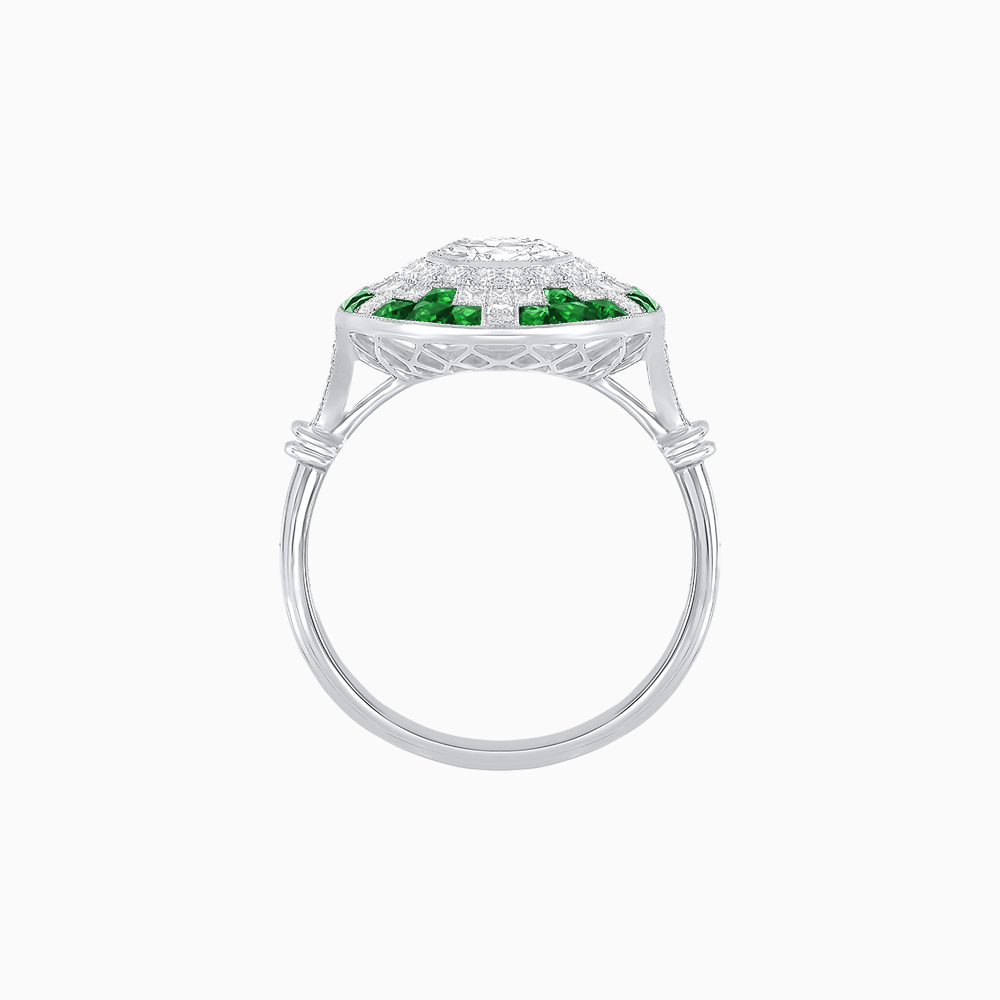 Vintage Inspired Round Diamond and Gemstone Ring - Shahin Jewelry