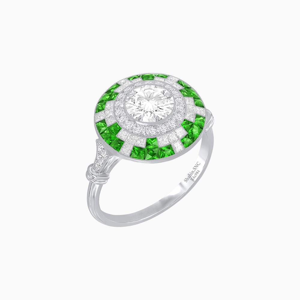 Vintage Inspired Round Diamond and Gemstone Ring - Shahin Jewelry