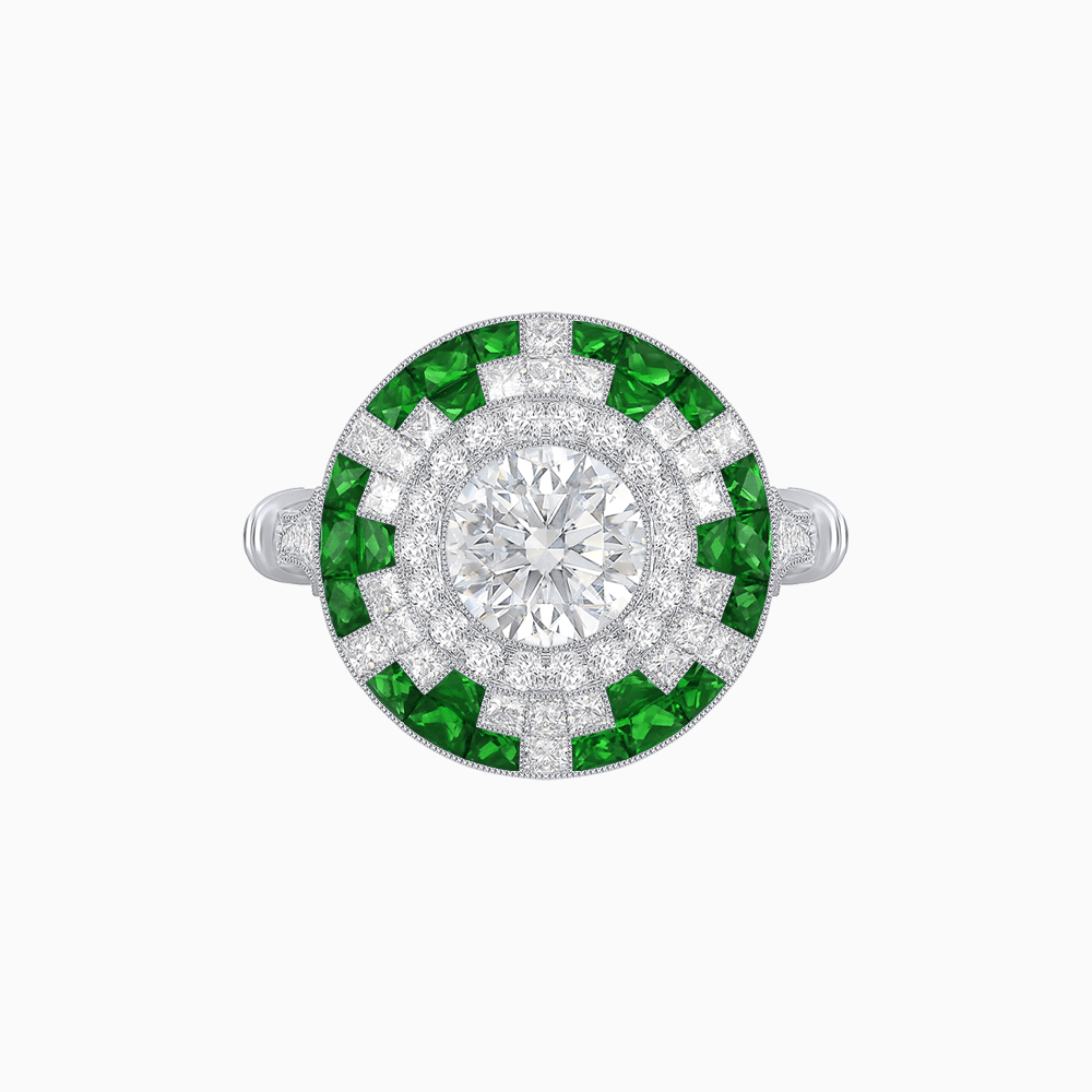 Vintage Inspired Round Diamond and Gemstone Ring - Shahin Jewelry