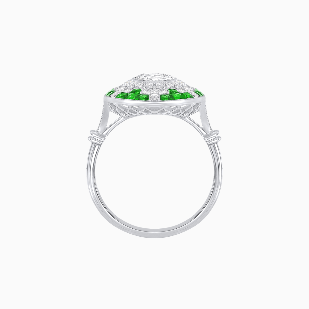 Vintage Inspired Round Diamond and Gemstone Ring - Shahin Jewelry