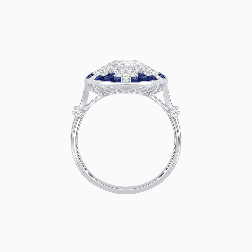 Vintage Inspired Round Diamond and Gemstone Ring - Shahin Jewelry