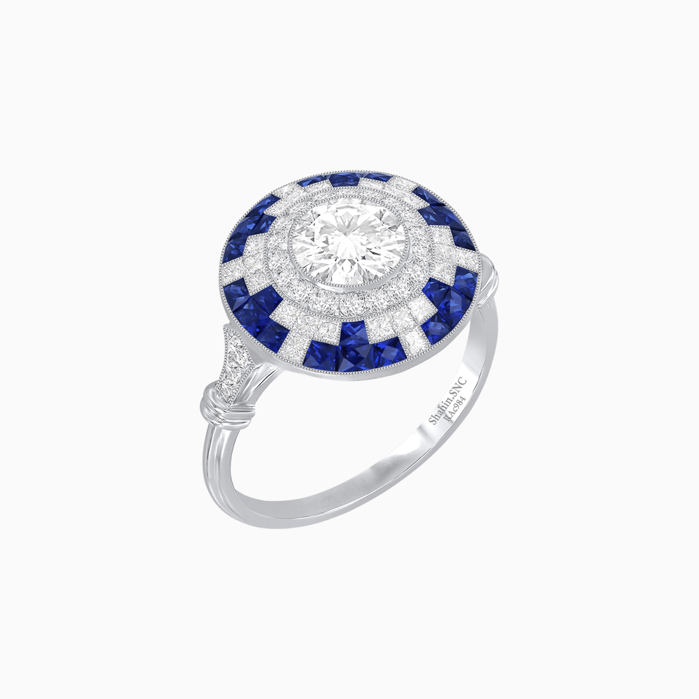 Vintage Inspired Round Diamond and Gemstone Ring - Shahin Jewelry