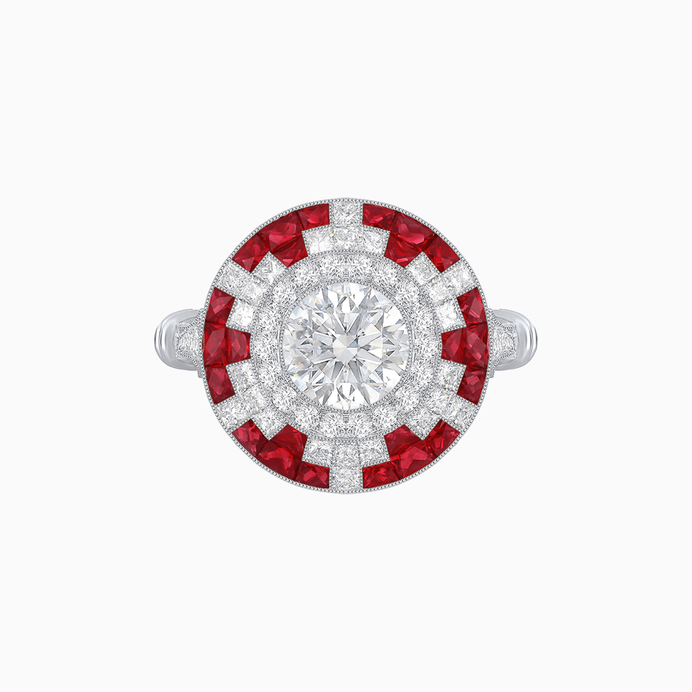 Vintage Inspired Round Diamond and Gemstone Ring - Shahin Jewelry