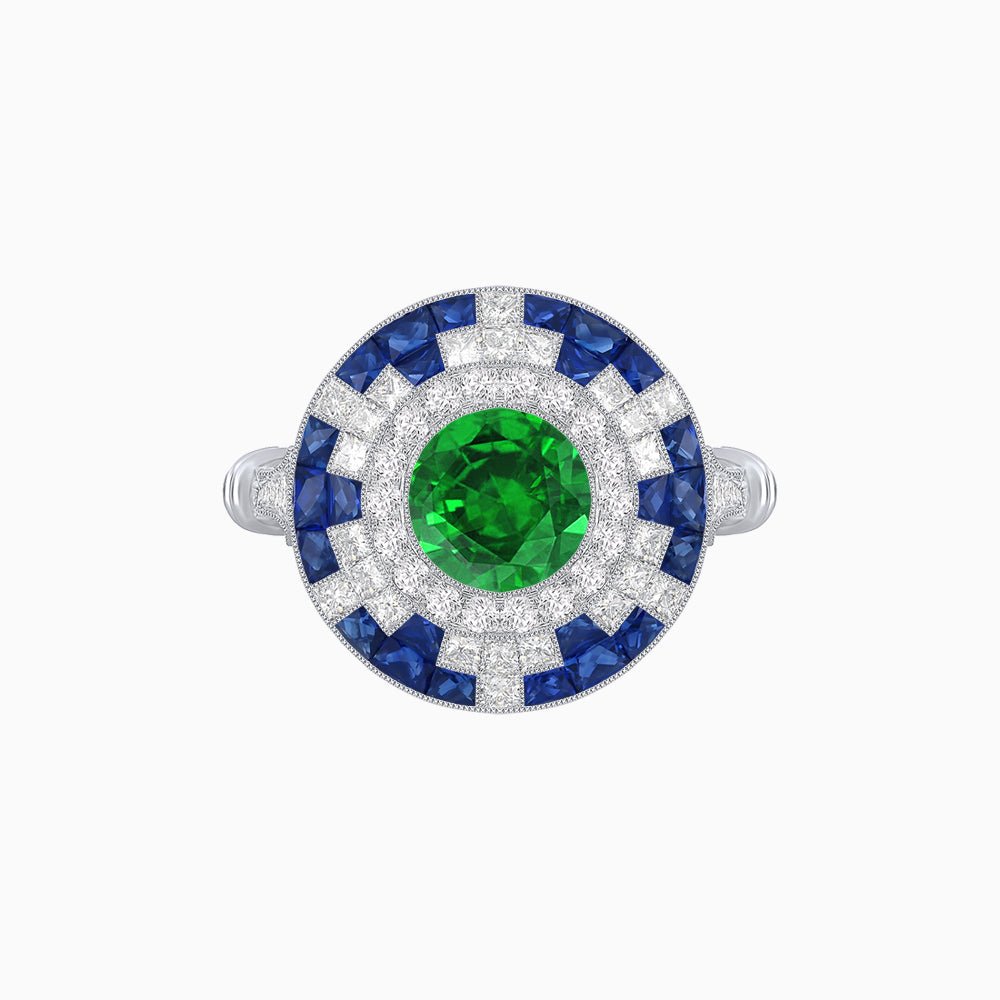 Vintage Inspired Round Gemstione Ring - Shahin Jewelry