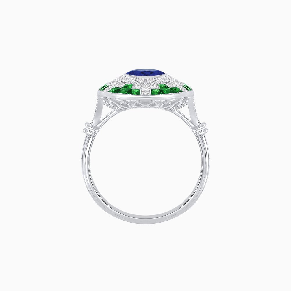 Vintage Inspired Round Gemstione Ring - Shahin Jewelry