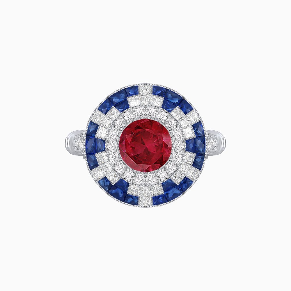 Vintage Inspired Round Gemstione Ring - Shahin Jewelry