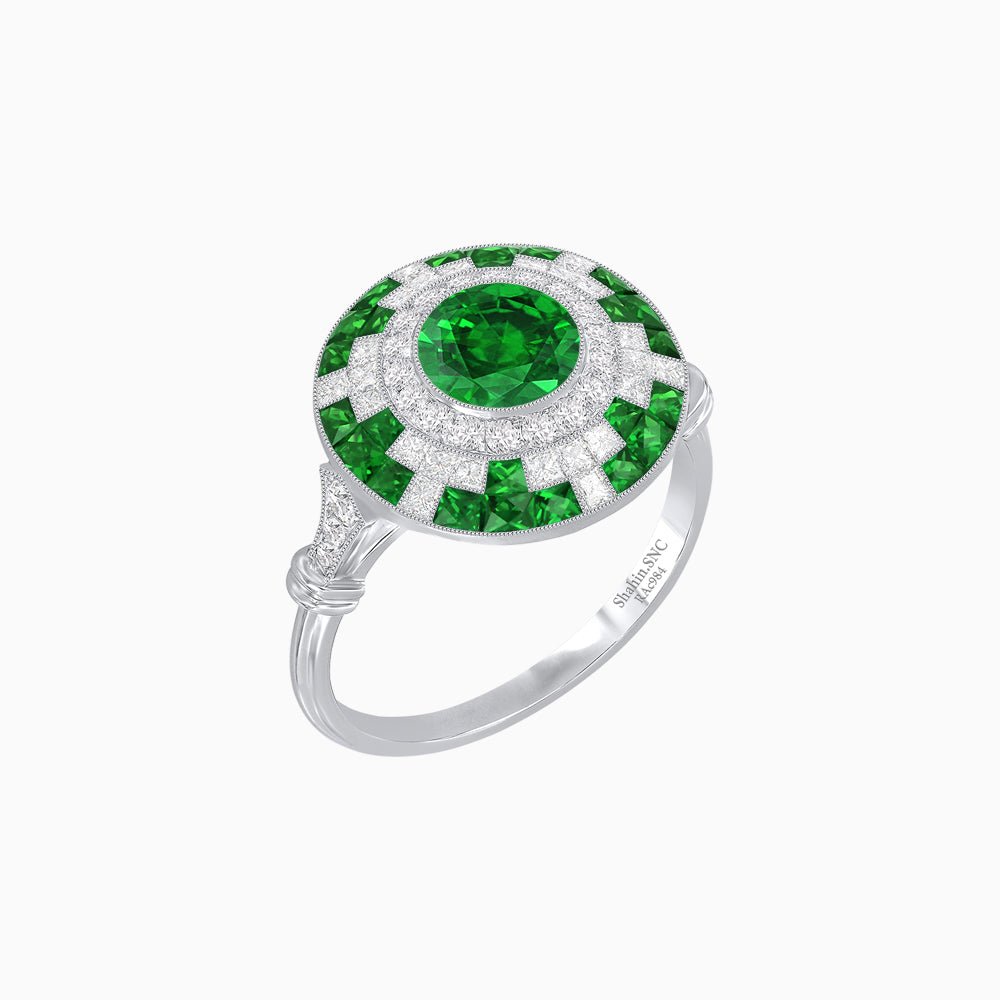 Vintage Inspired Round Gemstione Ring - Shahin Jewelry