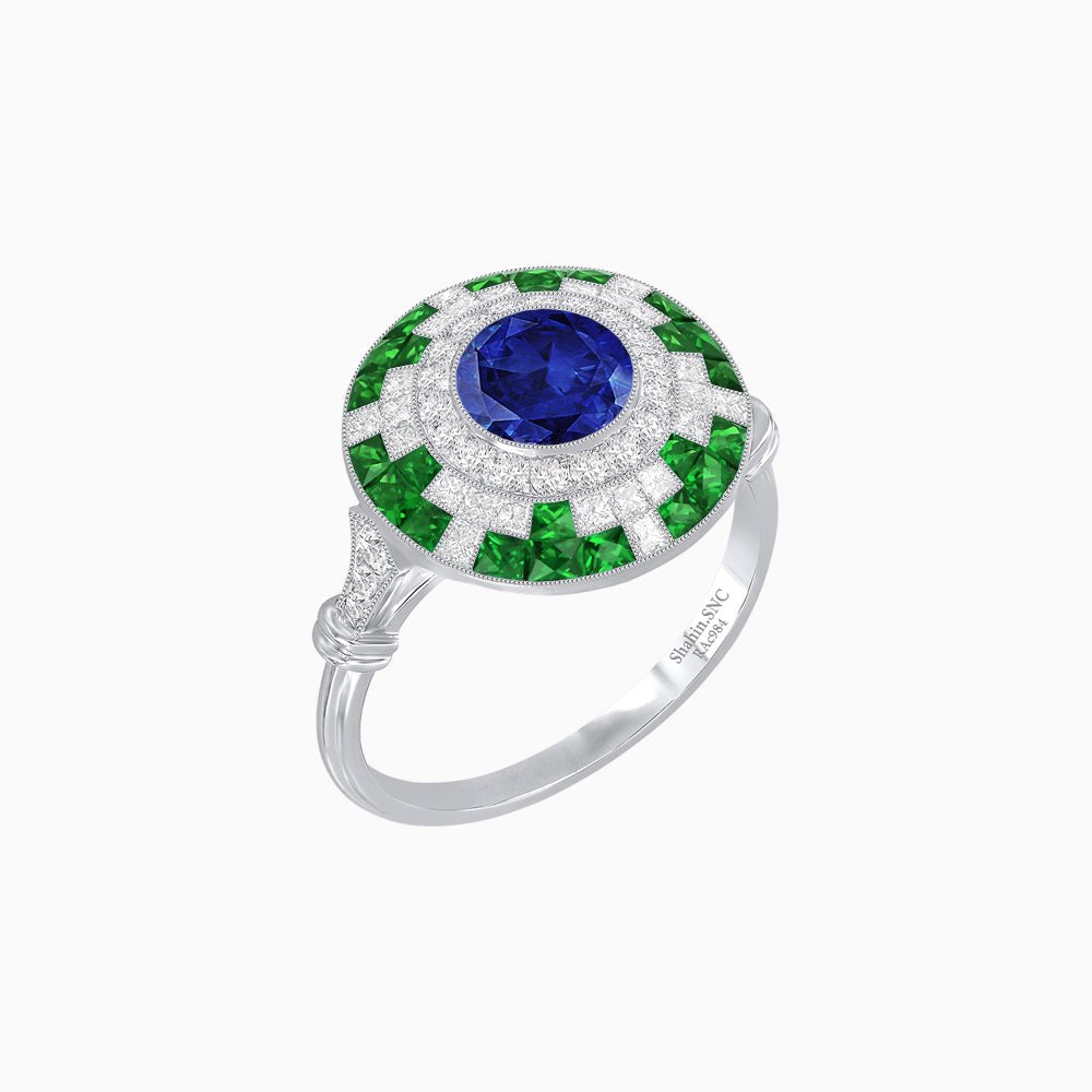 Vintage Inspired Round Gemstione Ring - Shahin Jewelry