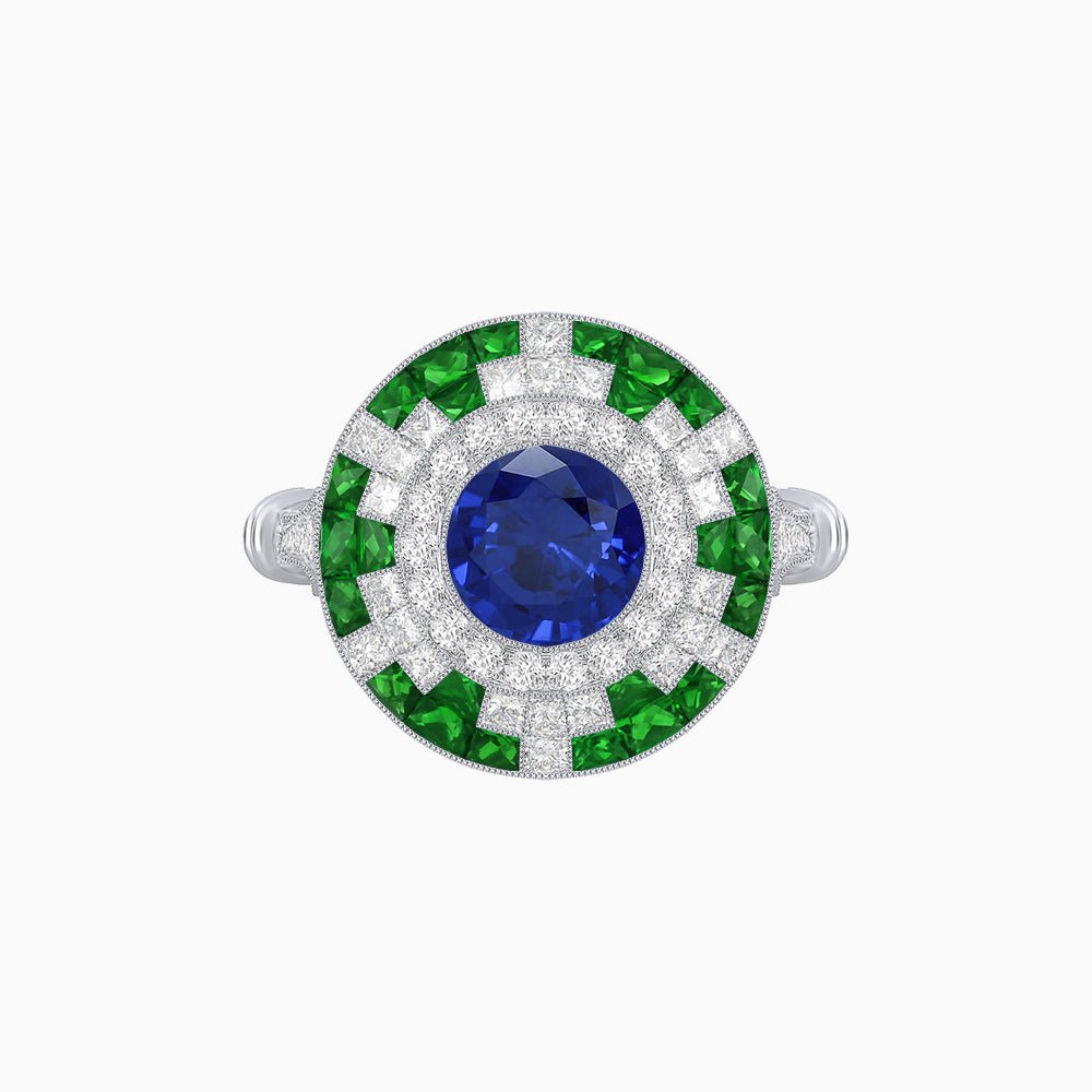 Vintage Inspired Round Gemstione Ring - Shahin Jewelry