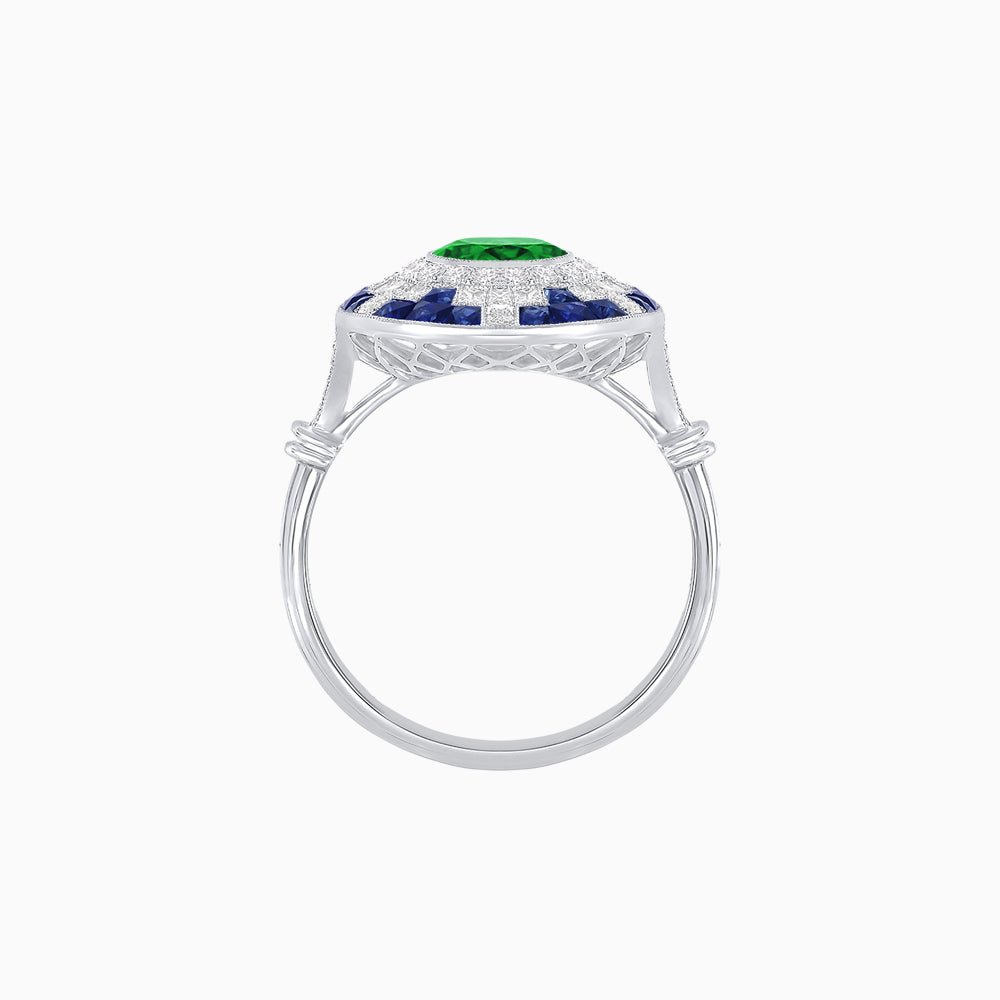 Vintage Inspired Round Gemstione Ring - Shahin Jewelry