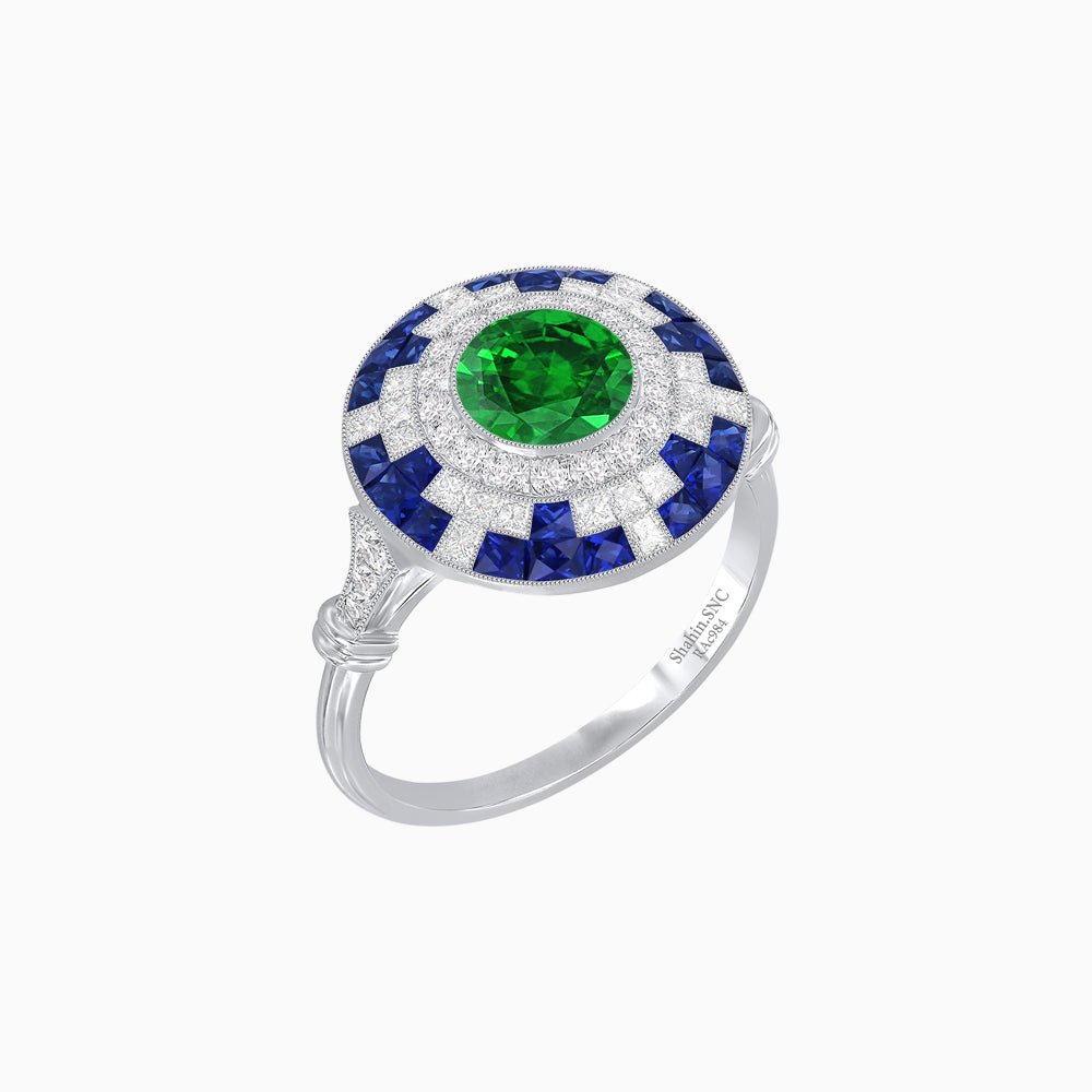Vintage Inspired Round Gemstione Ring - Shahin Jewelry